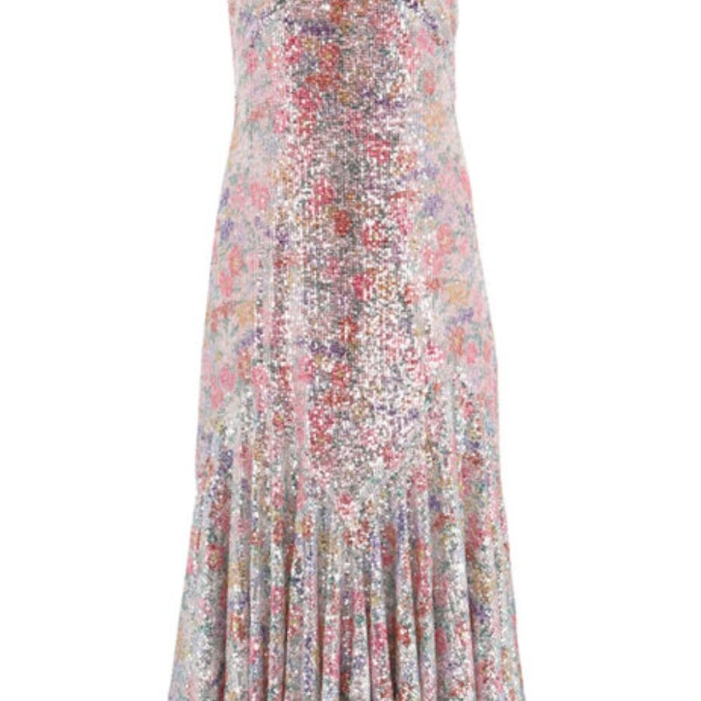 Mestiza Sequin Floral Dress with Pink Straps - Simone Sequin Midi Dress